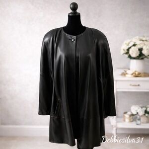Swing/Vintage/Classic  Black Leather Coat By Cognac